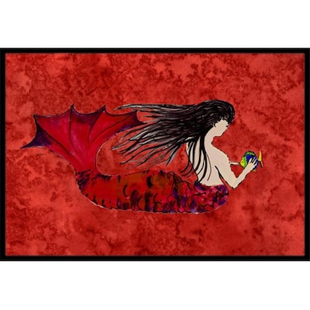 Carolines Treasures Carolines Treasures 8726JMAT Black Haired Mermaid On Red Indoor & Outdoor Mat; 24 x 36 in. 8726JMAT